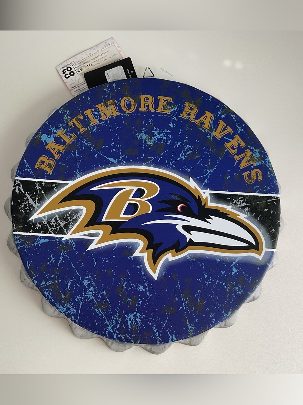 🏈 NFL Baltimore Ravens 13" Distressed Metal Bottlecap Wall Sign – NWT! 🏈